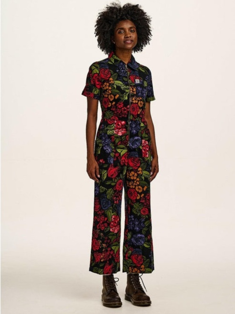 Lucy and Yak Ragan Cotton Jumpsuit in Maria Dark Floral Print UK 4 US 0